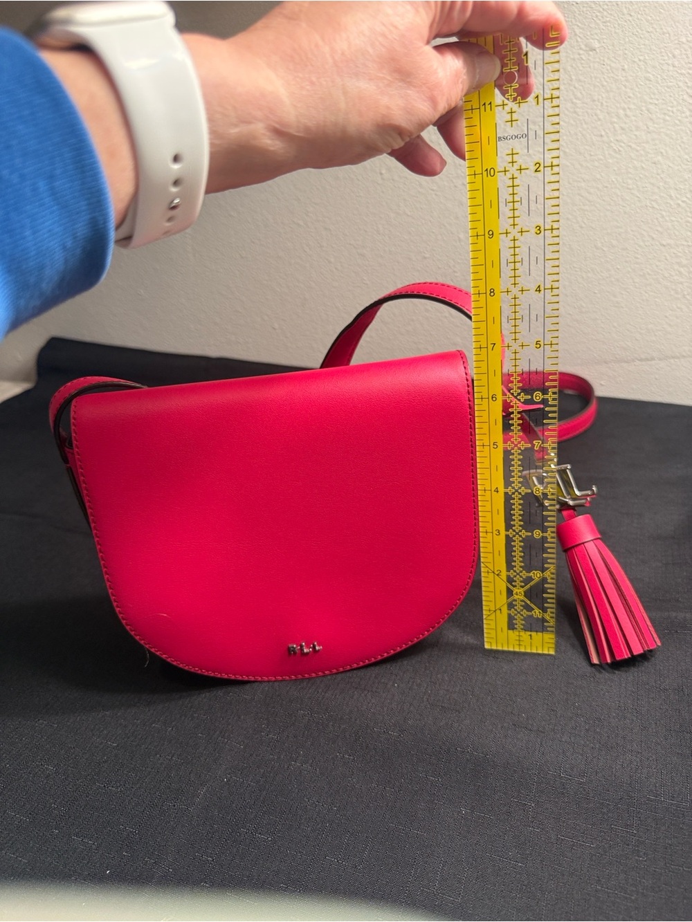 Ralph Lauren Hot Pink Leather Saddle Crossbody with Tassel - Picture 11 of 12